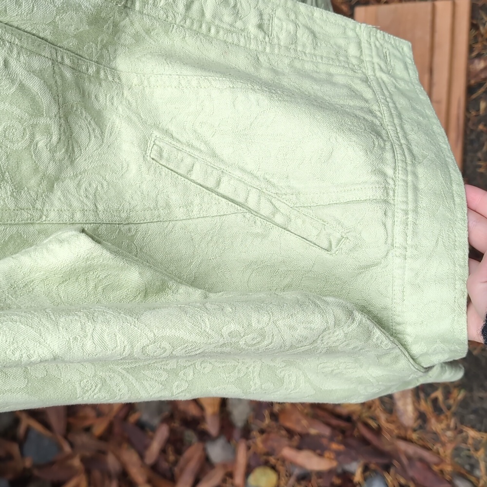 Vintage Green Button Down Jacket / Coat  Paisley Embossed Fabric - Picture 5 of 5